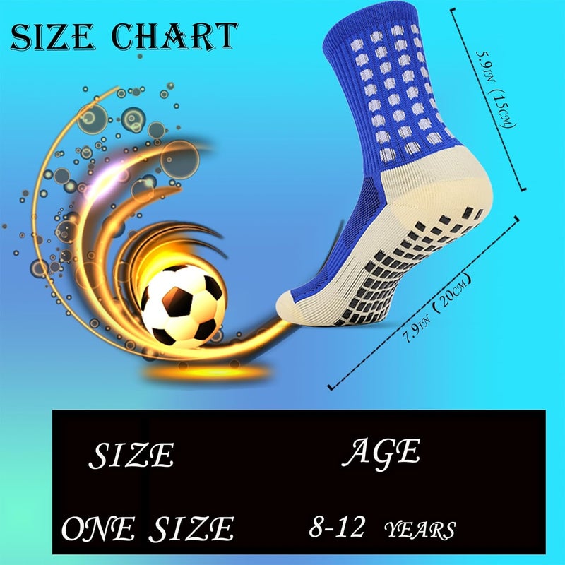 Jerucars Kids Grip Soccer Socks Anti Slip Football Athletic Sports Crew Socks for 8-12 Years Youth Boys Girls - Image 3